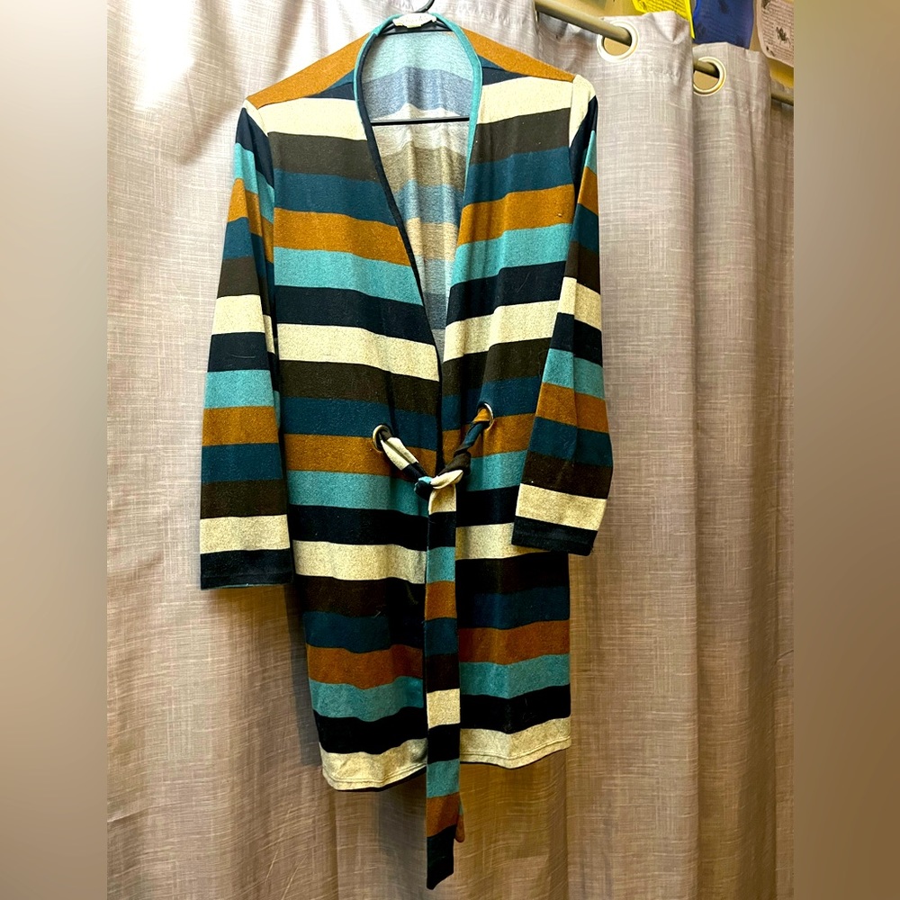 Indigo Rose, LG, Stripped, Tie-On Shawl/Cardigan